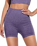 Vancavoo Pantalones Cortos Deportivos de Correr para Mujer Mallas Elásticas Leggings Sin Costuras de Alta Cintura Pantalones de Yoga Push Up Fitness Workout Shorts Verano(Púrpura,S)
