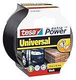 tesa Extra Power Universal , Cinta Adhesiva Americana Reforzada para Reparar, Fijar, Agrupar, Reforzar o Sellar , Negra , 10 m x 50 mm