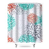 Cortina de ducha para bañera, resistente al agua, diseño de cubos de agua, poliéster, lavable, flores y plantas, 180 x 180 cm