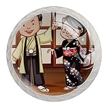 (4 unidades) pomos de cristal para aparador, cajones y armarios con tornillos para cocina, aparador, baño, armario, pareja japonesa con kimono tradicional