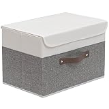 OUTBROS Cajas Almacenaje Lavable, Cubos de Tela, Juegos de Organizadoras con Tapa y Asa, Cubos de Almacenamiento Plegable, Cajas de Tela para Ropa Juguetes (38 x 25 x 25 cm-1 Cajas, Gris/Blanco)