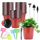 Macetas de Plántulas 100 Piezas + 3 Herramientas de Plantación + 100 Etiquetas de Plantas + 1 Bolígrafo, Macetas Plastico, Macetas para Plántulas, Macetas Redondas de Plástico
