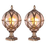 Sxxrdz 2 Juegos De Linterna De Cristal De Puerta De Jardín De Villa Victoria Europea De Bronce Antiguo, Lámpara De Columna para Césped, Exterior, Resistente Al Óxido, Impermeable, Poste, Accesorio De