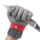 GuDoQi Guantes de Trabajo, Malla Metalica Acero Inoxidable, Protección de Manos de Nivel 5, Guantes de Cocina para Cortes, Guantes de Matanza, Tallado en Madera, Cortadora de Mandolina (Mas Grande)