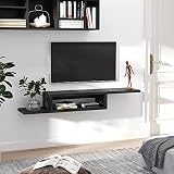 HOMCOM Mueble de TV Mesa Flotante para Televisión hasta 60 Pulgadas en la Pared con 2 Estantes Madera 152,4x29,8x21 cm Negro