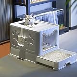Cajas de Arena para Gatos Cerradas-Arenero Gatos Grande Plegable con Cajón y Tapa,Incluye Arena para Mascotas y Cepillo de Silicona para Mascotas,Gran Capacidad para una Fácil Limpieza (Gris)