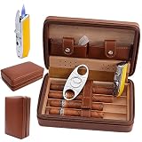 Tudo - Caja para puros de piel portátil de viaje de madera de cedro con humidificador (marrón)