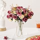 Flores Artificiales,Flores Artificiales de para Exteriores Flores de Seda Rosa Falsa decoración 6 Rama 12 Cabezas decoración para Mesa Home Office 3 Paquetes (Rojo Rosa)