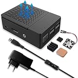 GeeekPi Raspberry Pi 3 B + carcasa con ventilador, 5 V, 2,5 A, enchufe europeo con interruptor de encendido/apagado micro USB, 3 disipadores de calor para Raspberry Pi 3/2 modelo B (no Raspberry Pi)