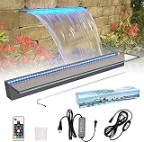 Pondo Fuente de piscina de cascada iluminada con cambio de color LED 7 y mando a distancia, vertido de acrílico para jardín de esclavo puro en aire (90 cm)