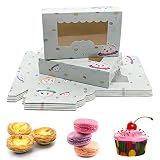 Cajas para Tartas, 30 Cajas de Regalo de Cartón para Cupcakes con Ventana Transparente, Cajas Pequeñas para Postres para Almacenar Pasteles, Makaron, Galletas, Aperitivos, Capacidad para 6 Cupcakes