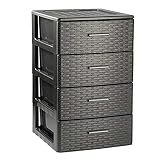 Plastic Forte - Cajonera de ordenación Rattan de plástico, 4 cajones, efecto mimbre 61,5 x 39,5 x 36,5 cm, gris antracita. Torre de almacenaje multiusos, organizador auxiliar, almacenamiento, baño