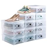 PERFETSELL 12Pcs Cajas Zapatos Transparentes, Cajas para Guardar Zapatos, Cajas Apilables, Cajas Organizadoras Zapatos, Caja de Almacenamiento, Cajas de Plastico para Zapatos (27.6*18.5*9.5cm, 41 EU)