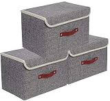 E-MANIS Caja de almacenamiento plegable grande con tapa, cesta de almacenamiento de tela con asas para organizar estanterías,armarios de habitación de los niños,armarios y oficina (Gris, 38 x 25 x 25)