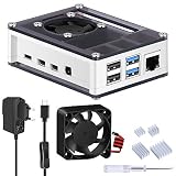 GeeekPi Raspberry Pi 4 Caja con Ventilador, Raspberry Pi Disipador de Calor, Fuente de alimentación Raspberry Pi 5V 3A, Ventilador Raspberry Pi 4 para Raspberry Pi 4B (Negro/Blanco)