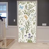 A.Monamour Pegatinas Decorativas de Puerta Autoadhesivo 3D Mariposas Hierbas Flore Silvestres Hojas Plantas De Jardín Botánico Vinilo para Puertas Mural PVC Pegatinas de Pared Foto Poster 83 x 204 cm