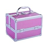 HOMCOM Maletín Maquillaje Profesional Estuche de Cosmético Portátil con Bandejas de 3 Niveles y Espejo 2 Llaves para Joyero Manicura Viaje 15x15x20 cm Rosa