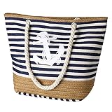 flintronic Bolsa de Playa para Mujer, Totalizador de Lona de Verano, Bolso Grande con Asa de Cuerda para Playa, día de Fiesta, Compras, Viajes Diseño del Patrón de Anclaje - La Marina
