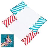 NC Hamaca Flotante Hamaca de Agua 4 En 1 Fácil de Inflar para Adultos Juego de 2 Tumbona Piscina Plegable Hinchable Colchoneta Hinchable Flotador Piscina Playa (Rojo y Azul) 120 x 70cm