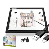 Mesa de Luz Dibujo A4 LED,Tableta de Luz,Mesa de Luz Para Calcar Portátil,con Cable de Carga USB Tipo C,Brillo Ajustable para Pintura de Diamantes,Artistas,Bocetos,Pintura,Perspectiva de Rayos X