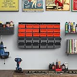 DURHAND Estantería de Almacenaje para Pared Organizador de Herramientas 33 Piezas en Total con Cajas de 2 Tamaños Diferentes Ideal para Tornillos 37,5x18x95,5 cm Rojo y Gris