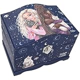 Depesche 11586 TOPModel - Joyero con luz en diseño de luna de colores, caja para joyas y maquillaje, con espejo, interior extraíble y 3 compartimentos, 13,5 x 18,5 x 14 cm