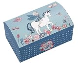 Caja de joyas para niños de Viquel Magic World con diseño de unicornio y hada, con espejo interior, caja de joyería de cartón impreso azul y esmalte de purpurina para niñas