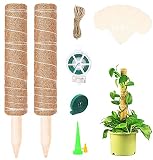 UNIDEAL Tótem Fibra Coco 2 Piezas, Palo de Coco, 40 cm Palo Fibra Coco, Tutores para Plantas con 1 Rollo Bridas Cables y 1,5 m Cuerda de Yute para Plantas Trepadoras, Soportes para Plantas de Vid