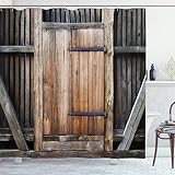ABAKUHAUS Antiguo Cortina de Baño, Puerta rústica de Madera Rural, Material Resistente al Agua Durable Estampa Digital, 175 x 200 cm, marrón Naranja