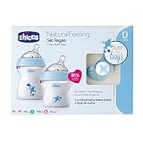 Chicco NaturalFeeling - Set de regalo con 2 biberones recién nacido + chupete, 0 m+, azul