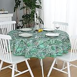 Dreaming Casa - Mantel para mesa redonda, algodón resistente, antimanchas, lona estampada, diseño de hoja de plátano, mesa de comedor, pícnic, fiesta, jardín, fácil de lavar, 180 x 180 cm, verde