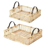 Navaris Cestas de Almacenamiento Retro - Set 2X Cesto Rectangular de almacenaje para baño salón - 2X Cesta Decorativas con Asas de Cuero sintético