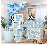 XiYee Caja de Decoración para Fiesta de Cumpleaños para Baby Shower para Niños y Niñas, 4Pcs Transparentes Blancas Cajas de Globos con 26 letras A-Z +BABY, Revelación de Género