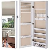LUXFURNI Armario para Colgar en la Pared o en la Puerta, con Espejo de Longitud Completa, Organizador de Almacenamiento de Maquillaje con Cerradura con Caja de cosméticos, Color Blanco (Blanco)