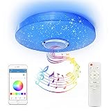 CheDux Lámpara de Techo LED Regulable de 36 W, Luz de Música Que Cambia de Color RGB, con Altavoz Bluetooth, Controlada Por Control Remoto y Aplicación, Adecuada Para Baño, Dormitorio, Sala de Estar