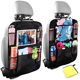Organizadores para Coche, OKEECA Pack de 2 Kick Mats de Coche Organizador para Asientos de Coche, Universal Multi-Bolsillo Protector Trasero del Asiento de Coche para Niños