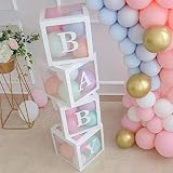 4 Cajas Cajas para Baby Shower Decoración para Fiestas, Transparentes para Globos con Letras en Inglés para Revelar el Sexo del Bebé (Blanco)