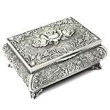 Joyero H&S antiguo, para anillos, collares y joyas, caja antigua de almacenamiento y exhibición, 3 rosas en la parte superior