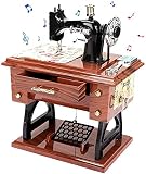 LINGSFIRE Caja de música de Madera Máquina de Coser, Regalo para Esposa, Manivela de Mano, Caja de música Antigua, Tallada Vintage, Caja de Música Creativa para tu Querida Esposa