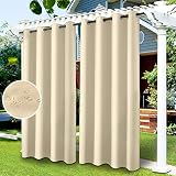 Cortinas de Exterior, Cortinas Opacas, Resistentes al Agua, Cortina Exterior con Ojales, para Porche, Pérgola, Patio, Puerta Corrediza/Cenador (2 PCS / 132 X 213cm, Beige)