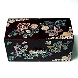Joyero con Madreperla Dos Cubos Mariposas Viaje Asia Madera Lacrada Marrón Joyería Bisutería Cajón para Regalos Caja de Joyas Organizador con Diseño de Flores y Arabescos