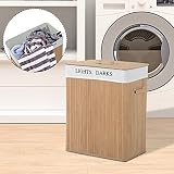 HOMCOM Cesta para Ropa Sucia de Bambú con Tapa Bolsa con 2 Compartimentos Extraíble y Lavable 52x32 x63 cm Capacidad 100L Bambú