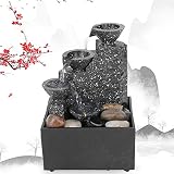 Fuente de Agua de Escritorio,Fuente de Mesa USB con Cascada LED de 3 Niveles,Manualidades Decorativas de Feng Shui para Interiores, Sonido de Agua Relajante y calmante,para decoración de Mesa de of