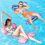 Fostoy Hamaca Piscina, Hamaca Flotante de Agua 4 en 1, Juego de 2 Tumbona Piscina Plegable Colchoneta Hinchable Flotador Piscina Playa para Adultos, 112 x 62cm