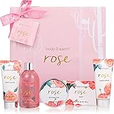 Set de Baño Mujer, Body & Earth Caja de Rgalo Mujer 5 Piezas Fragancia a Rosas Incluye Gel de Ducha, Manteca Corporal, Crema de Manos, Loción Corporal y Jabón Cestas Regalo Mujer Ideal para Hogar Spa