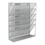 EasyPAG Organizador de archivos de pared con malla A4 de 6 niveles para colgar en la pared, organizador de almacenamiento de revistas, color plateado