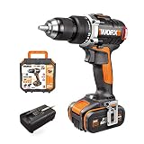 Taladro Atornillador Brushless 18V (20V MAX), WORX Taladro Percutor a Batería, 60N.m Destornillador Inalámbrico con Cargador Rápido,18+1 Ajuste de Par, 2 Velocidades, con LED Luz, WX175.1