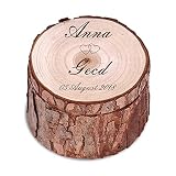 OXYEFEI - Caja Anillos Boda Personalizada ,Troncos Madera Decoracion Cajas para joyas para Anillos,Joyas,Pendientes y Collares,Texto y fecha grabados (Color madera)