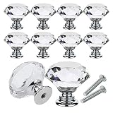 YCDC Pomos de cristal para cajón de cajón con forma de diamante de 40 mm para aparador y cocina, armario y armario (10 unidades), color plateado