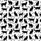 Pingianer Tela de algodón para niños, 100 % algodón, venta por metros, para costura y manualidades, diseño silueta de gato en blanco y negro, 100 x 160 cm
